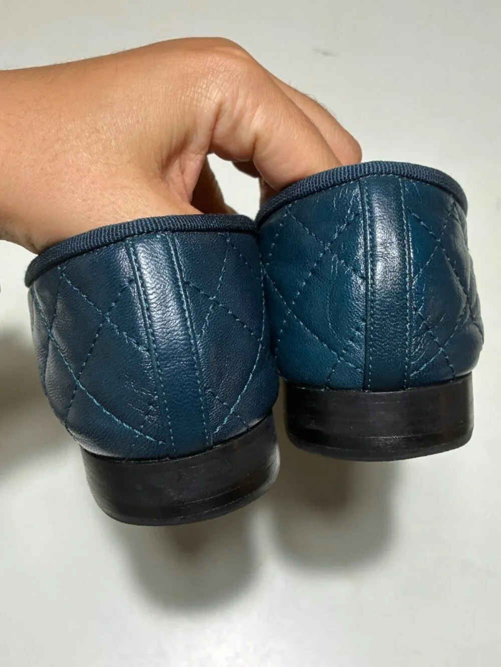 Chanel Blue Jeans Navy Cushioned Leather Ballet Flats 36
